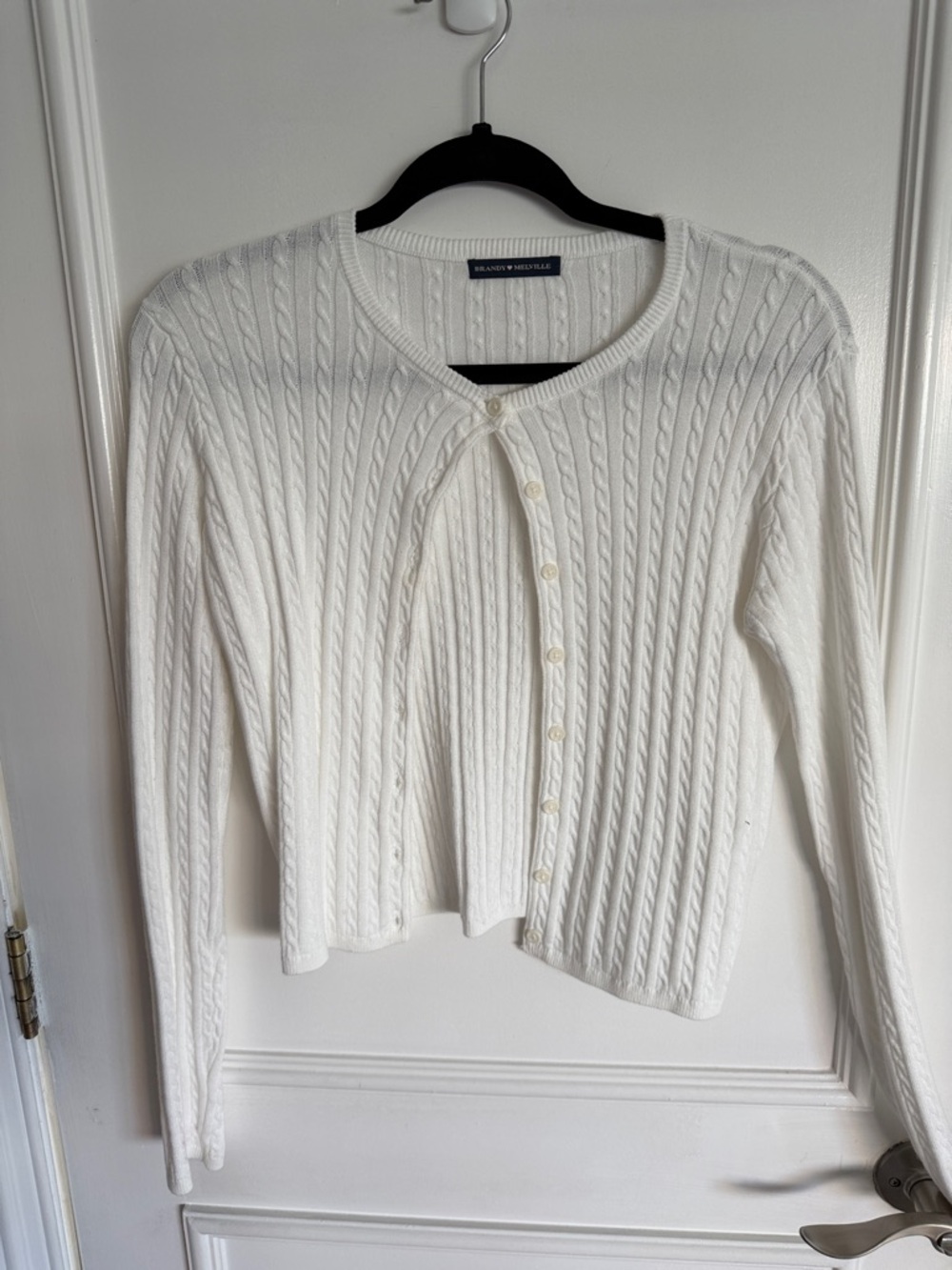 Brandy Melville White Cable-Knit Button Cardigan